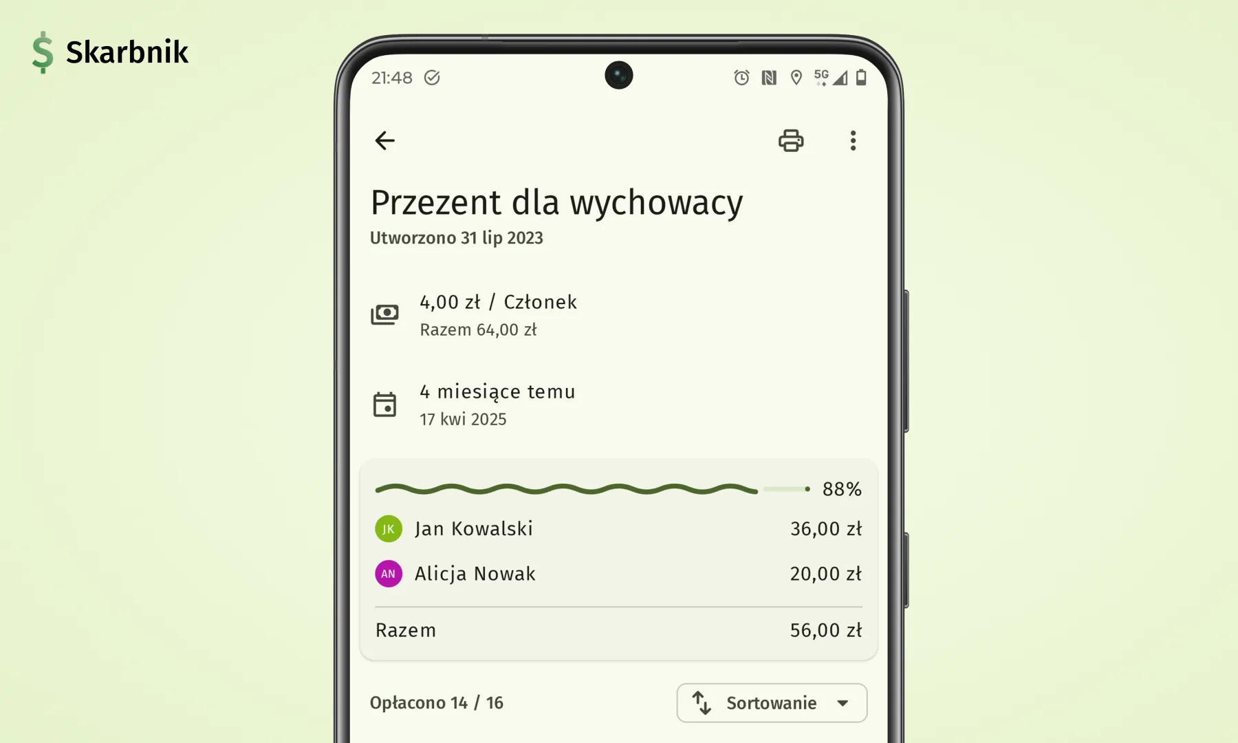 Ekran smartfona przedstawiający nowy falujący pasek postępu składki